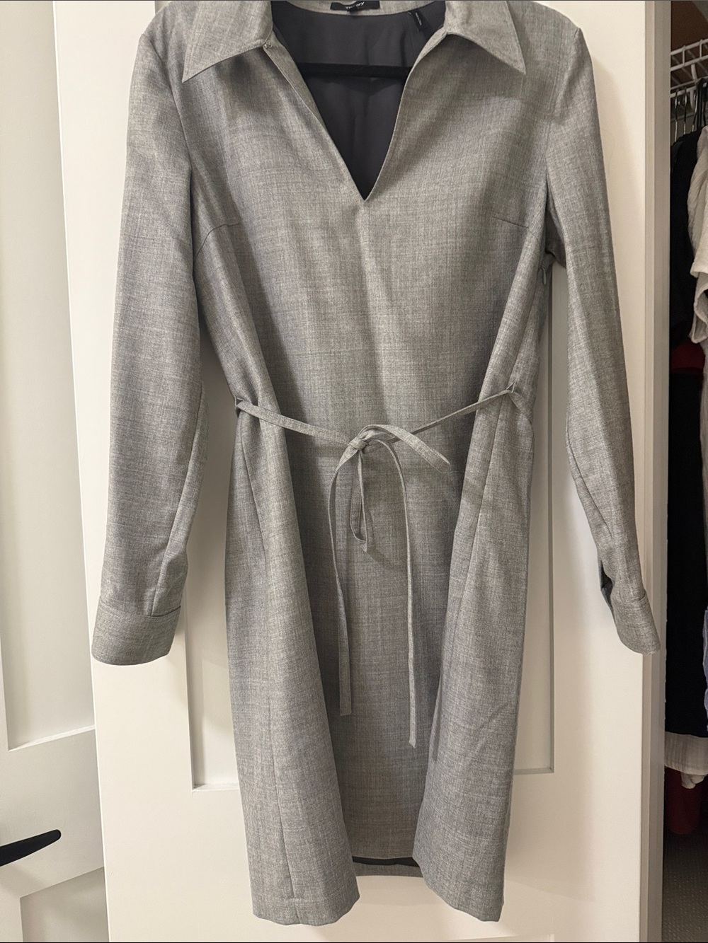 Theory Gray Tie-Waist Virgin Wool Dress